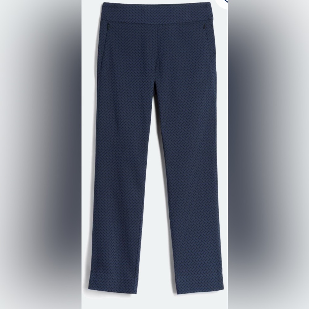 MARGARET M Sylvie Straight Leg Navy Printed Pant - Size Large, Inseam 27”